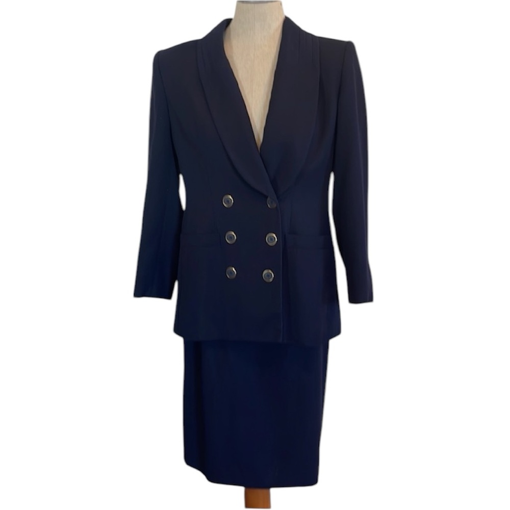 Sterling Cooper Blazer jacket skirt suit navy blue women’s petite size 6 vintage
